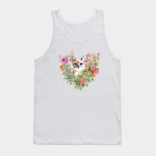 Floral Heart with Cat Tank Top